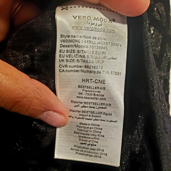 1920s Black Flapper Fringe Vera Moda 3/4 Jacket - Picture 8 of 10